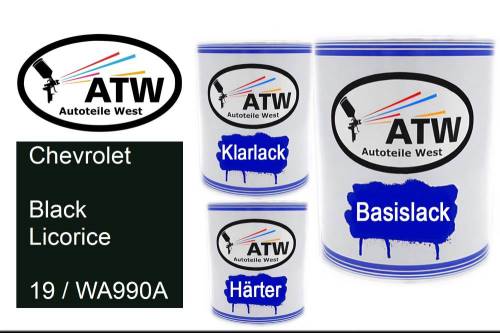 Chevrolet, Black Licorice, 19 / WA990A: 1L Lackdose + 1L Klarlack + 500ml Härter - Set, von ATW Autoteile West.